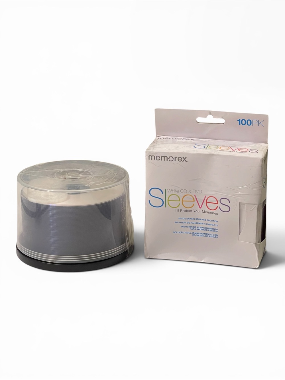 Memorex Blank DVD-R Spindle & 100 Pack White Paper CD/DVD Storage Sleeves Bundle